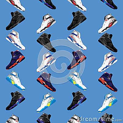 Seamless flat vector pattern of retro basketball shoes sneakers Vector Illustration