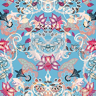Seamless floral background. Abstract paisley style flowers on bl Vector Illustration