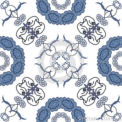 Seamless floral background, blue symbolical Vector Illustration