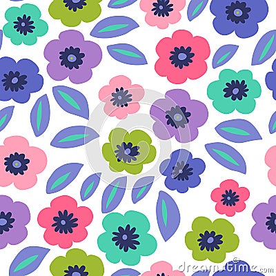 Seamless floral background with bright poppies on a white background Vector Illustration