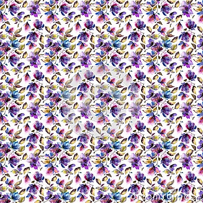 Seamless floral background. Purple flowers pattern. Transparent floral petals. Textile pattern template. Stock Photo