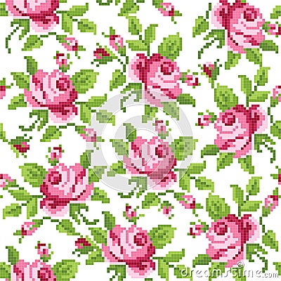 Seamless floral background with roses Vector Illustration