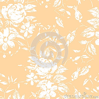 Seamless floral background of silhouettes roses and daisies sketches Vector Illustration