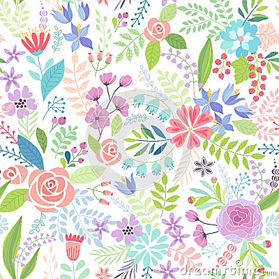 Seamless Floral colorful hand drawn pattern. Vector Illustration