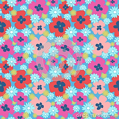 Seamless floral cute pattern with poppies and dandelions Vector Illustration