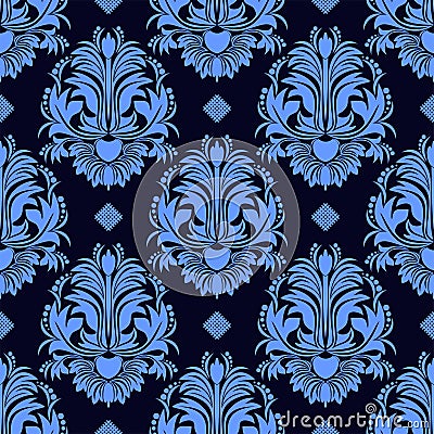 Seamless floral damask Wallpaper in blue colors Vector Illustration