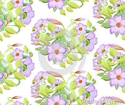 Seamless floral pattern with adenium, watercolor imitation. Vector illustration. Pink flowers and light green leaves Cartoon Illustration