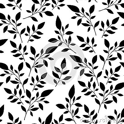 floral pattern, black leaves on the white background for textile printing or background, wallpaper, ad, banner Stock Photo