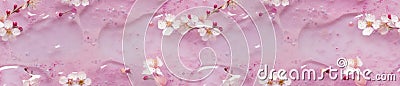 Seamless floral pattern with blooming cherry flowers in pink and blue foamy water with oi Stock Photo