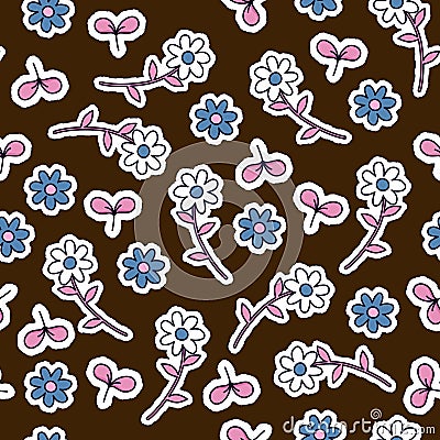 A seamless floral pattern in a cartoonish colorful style. Vector Illustration