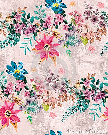 Seamless floral pattern with colorful flowers and leaves. The elegant template for fashion prints. Modern floral background. Ready Stock Photo