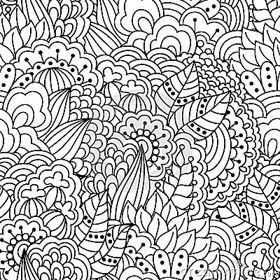 Seamless floral pattern for coloring book. Vector Illustration