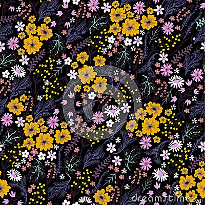 Seamless floral pattern with cute small ditsy flowers. Vector illustration. Vector Illustration