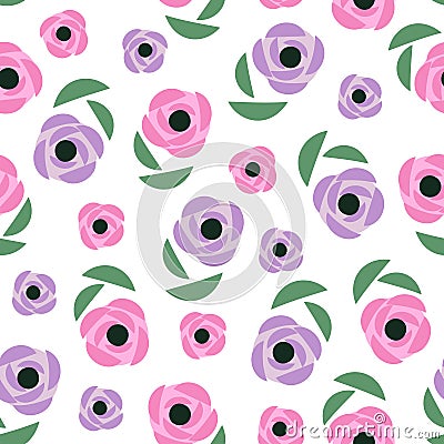 Seamless floral pattern. Cute spring flowers background - buttercups, poppies, ranunculus. Decorative flowers texture. Vector Illustration
