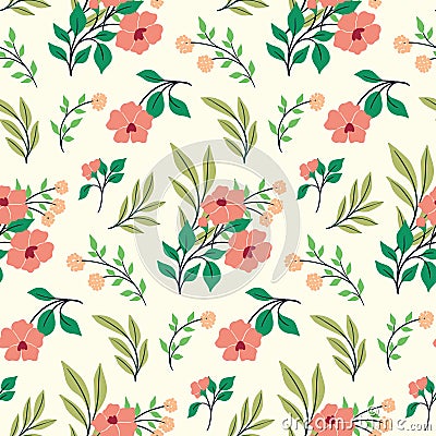 Seamless floral pattern, ditsy print, botanical ornament with cute small flowers bouquets in folk style. Vector. Vector Illustration
