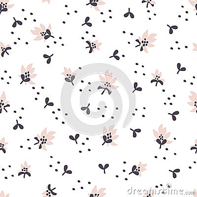 Seamless Floral Pattern. Fashion textile pattern with decorative flowers and leaves on red background. Vector Vector Illustration