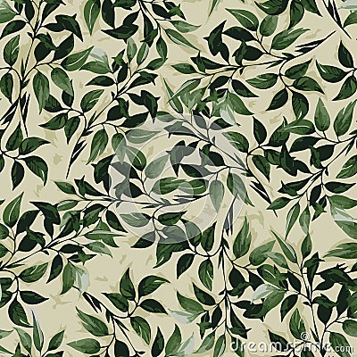 Seamless floral pattern with ficus leaves Vector Illustration