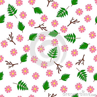 Seamless floral pattern flowers leaves branches Vector Illustration