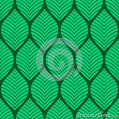 Seamless floral pattern. Geometric texture made of leaves. Geen color. Art Deco pattern. Vector Illustration