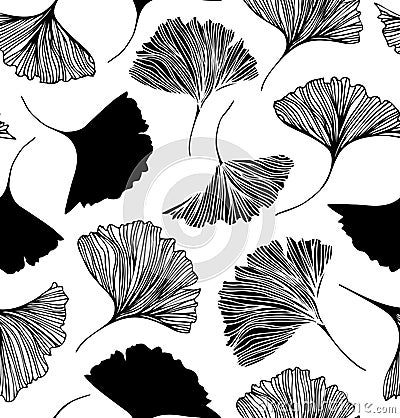 Seamless floral pattern with Ginkgo leaves. Vector graphic background. Vector Illustration
