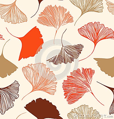 Seamless floral pattern with Ginkgo leaves. Vector graphic background. Vector Illustration