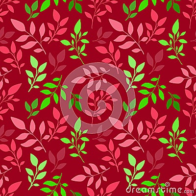 Seamless floral pattern with green and pink leaves on the purple background, can be used for textile printing, wallpaper, ad, bann Stock Photo