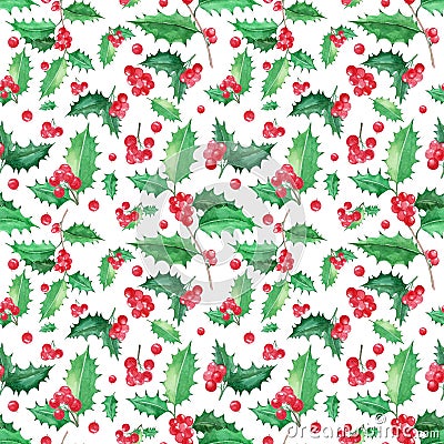 Seamless floral pattern with holly christmas Stock Photo