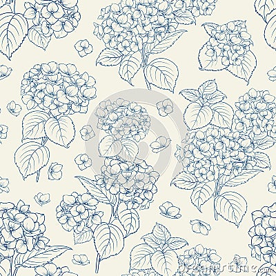 Seamless floral pattern with Hydrangea. Vector illustration. Vector Illustration