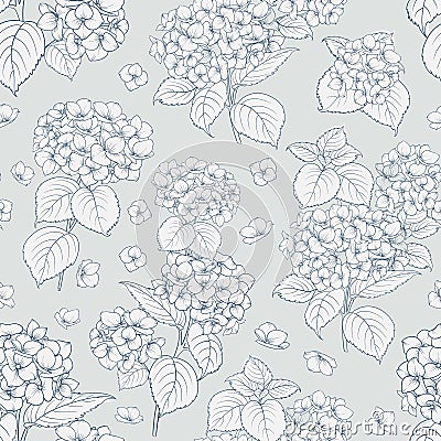 Seamless floral pattern with Hydrangea. Vector illustration. Vector Illustration