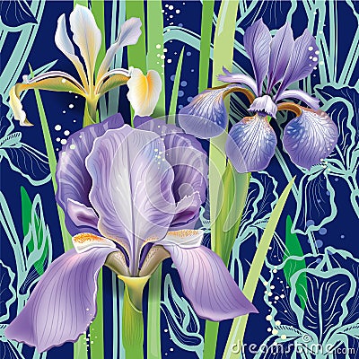 Seamless floral pattern with irises Vector Illustration