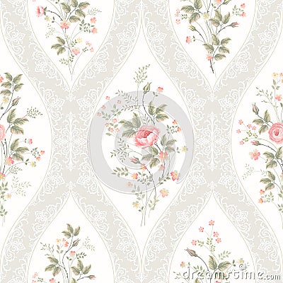 Seamless floral pattern with lace and floral bouquet Vector Illustration