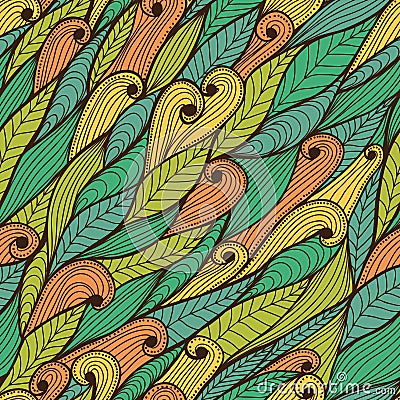 Seamless floral pattern with leaves and swirls Vector Illustration