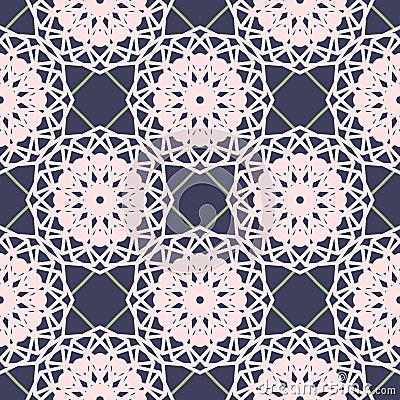 Seamless floral pattern. Light pink flowers on dark blue background. Vector Vector Illustration