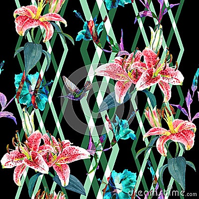 Seamless floral pattern lilies. Stock Photo