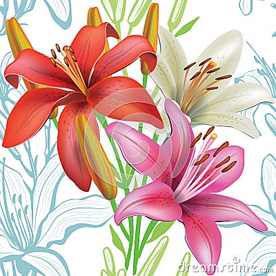 Seamless floral pattern with lilies Vector Illustration