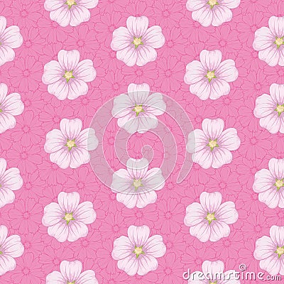 Seamless floral pattern, mallow and cosmos Vector Illustration