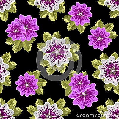 Seamless floral pattern with mallows Stock Photo