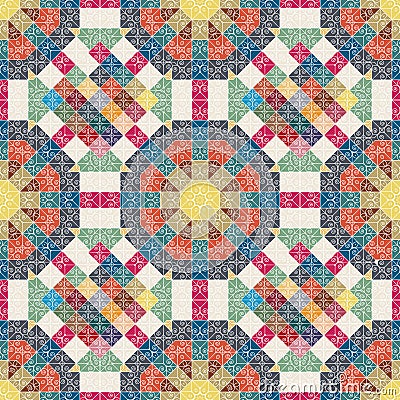 Seamless floral pattern. Patchwork texture. Mosaic. Vector Illustration