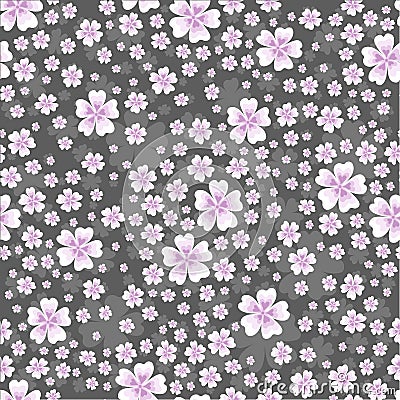 Seamless floral pattern with pink colored flowers on gray background Vector Illustration