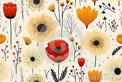 seamless floral pattern with poppies daisies and other flowers Stock Photo