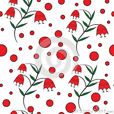 Seamless floral pattern with red bells Vector Illustration