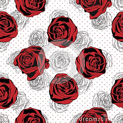 Seamless Floral Pattern. Rose red background Vector Illustration