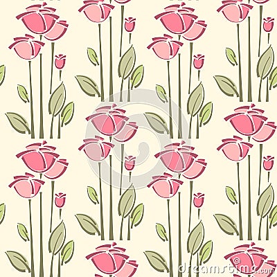 Seamless floral pattern with roses Vector Illustration