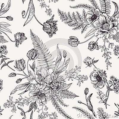 Seamless floral pattern with spring flowers. Vector Illustration