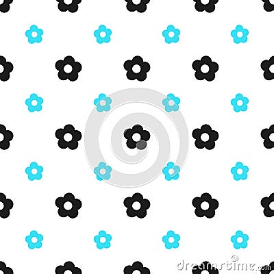 Seamless floral pattern spring summer abstract vector design decoration white background with aqua blue and black flowers Vector Illustration