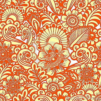 seamless floral pattern of stylized yellow elements with ginger outline Stock Photo