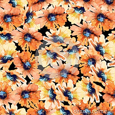 Seamless floral pattern. sunflowers. Watercolor Stock Photo