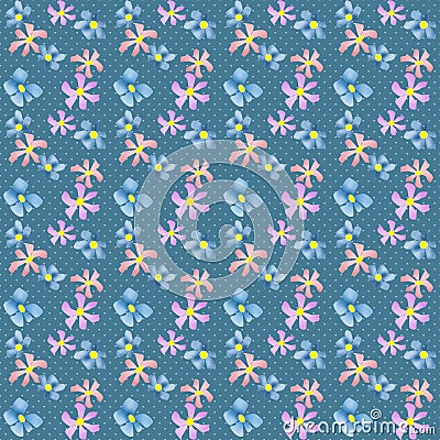 Seamless floral pattern texture on blue dotted background Stock Photo