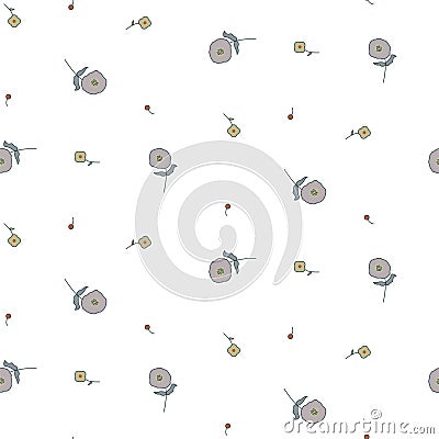 Seamless floral pattern with tiny small flowers on white. Vector Illustration