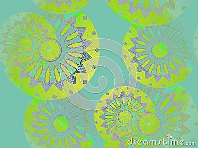 Seamless floral pattern turquoise yellow Stock Photo